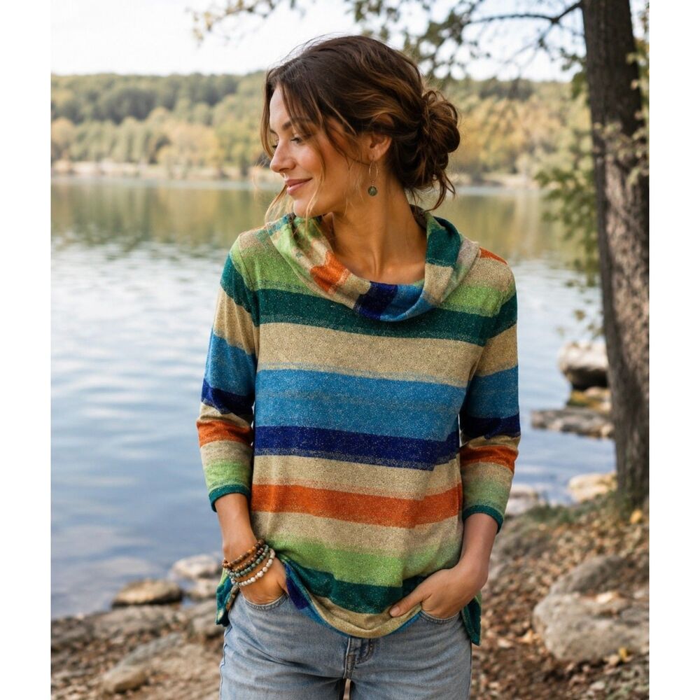 Joseph A. Women's Multicolor Metallic Striped SILK Top Size Medium NWT Y2K